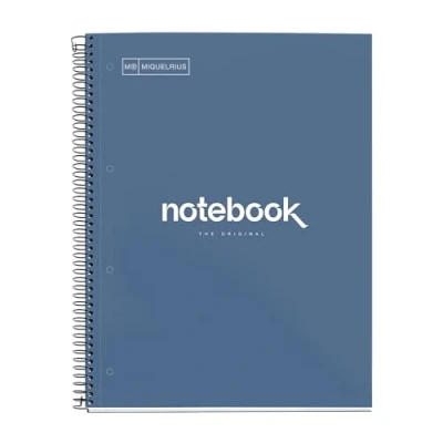 Imagen de Miquelrius Cuaderno A4 Notebook Emotions, 80 Hojas 90 g/m², Cuadrícula 5 x mm, 1 Franja de Color, Espiral Microperforado, Cuadriculado, Tapa Extra Rígida, 4 Taladros, Rojo