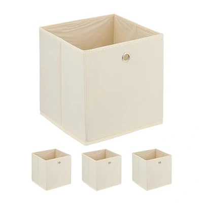 Imagen de Relaxdays Cajas Almacenaje con Asas Redondas de Acero, Set 4, Plegables, 30 x cm, Cajones Tela, Cestos, Crema, Tejida