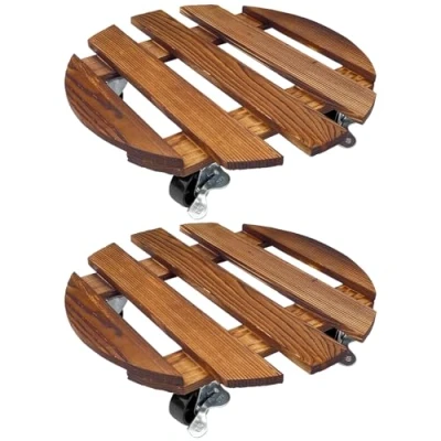 Imagen de Lixiluxia Base con Ruedas, Soporte Rodante para Plantas de Jardinera Plataforma Capacidad Carga 80 Kg, Madera Maciza