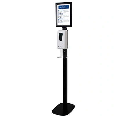 Imagen de Soporte de pie para dispensador automático Gel/líquido desinfectante. Altura Ajustable 130 a 170 cm. Incluye Marco con Cartel informativo A4. No