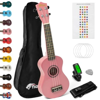 Imagen de Tiger Ukelele soprano para principiantes (incluye bolsa de regalo), rosa