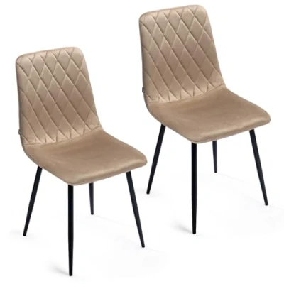 Imagen de Silla de Comedor Beige Juego 2 Terciopelo Base Metal Salón Cocina Acero Inoxidable