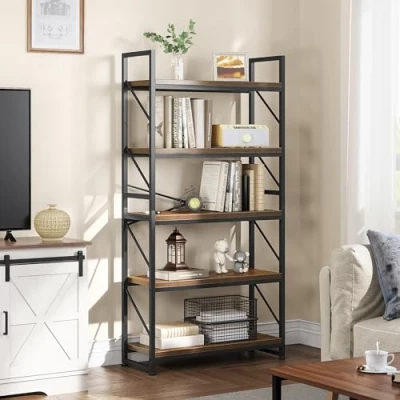 Imagen de YITAHOME Librería de 5 Niveles, estantería Industrial, Independiente, Estante Madera y Marco Metal, Almacenamiento para Sala Estar, Oficina en casa, Marrón Rústico