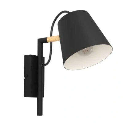 Imagen de Eglo lámpara de pared Lacey, Luz Interior Spot, Aplique New Nordic, Luminaria pasillo madera y metal en negro crema, FSCM70HB, iluminador con casquillo E14