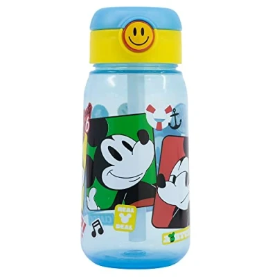 Imagen de Botella de agua infantil plástico 510 ml con tapón y pajita Mickey Mouses