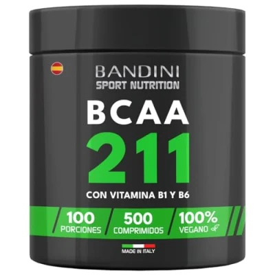 Imagen de Bandini® BCAA 2 1 500 Comprimidos Aminoácidos Ramificados 2.1.1 L Leucina, Isoleucina, Valina con Vitamina B1 y B6 Complemento Alimenticio 2:1:1 Pre Post Entrenamiento 100% Vegano