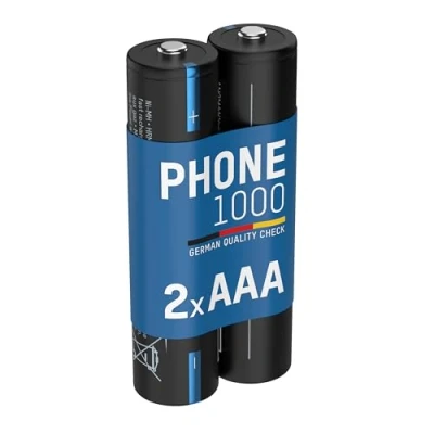 Imagen de ANSMANN Batería para teléfono AAA, 1000 mAh, NiMH, 1,2 V, 2 Unidades, Pilas Recargables y potentes, Ideal teléfonos DECT vigilabebés