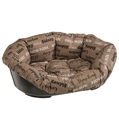 Imagen de Ferplast Cama de plástico para Perros y Gatos Sofa&#039; 8 con cojín algodón, Cesta Animales, Fondo Perforado, Antideslizante, Cómodo Apoyo el mentón, 85 x 62 h 28,5 cm Marrón