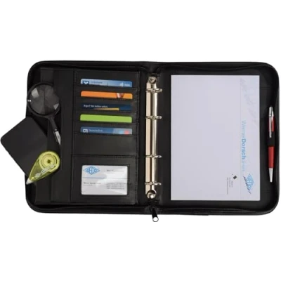 Imagen de Wedo 581501 Organizador (archivador de 4 anillas, tamaño A5, soporte para documentos, tarjetero, cierre con cremallera), color negro