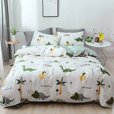 Imagen de GETIYA Ropa de cama infantil dinosaurio, 135 x 200 cm, diseño dinosaurios, multicolor, 100 % algodón, reversible, con funda almohada 80 cm y cremallera