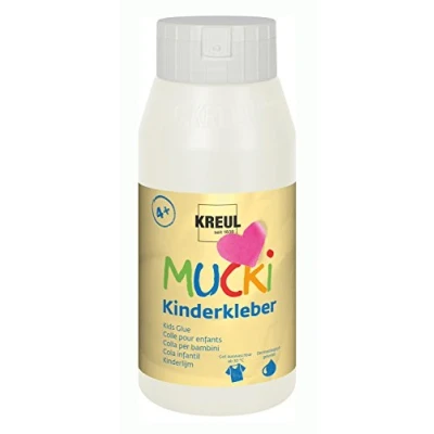 Imagen de KREUL 24383 Pegamento infantil Mucki Frasco de 750 ml Soluble en agua, sin disolventes, PVC, inodoro, versátil, parabenos, gluten, lactosa, vegano, lavable y transparente