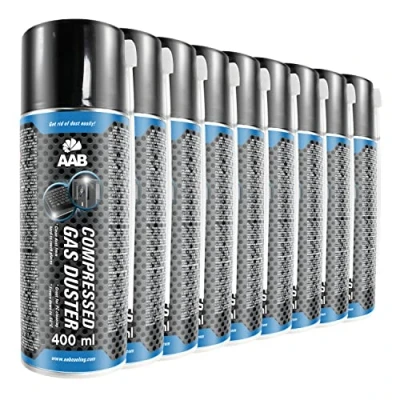 Imagen de 9 x AAB Spray de Aire Comprimido 400ml para Limpiar Teclados, Ordenadores, Copiadoras, Cámaras, Equipos Eléctricos Efectividad Limpieza sin CFC&#039;s Ideal la Eliminación Polvo PC