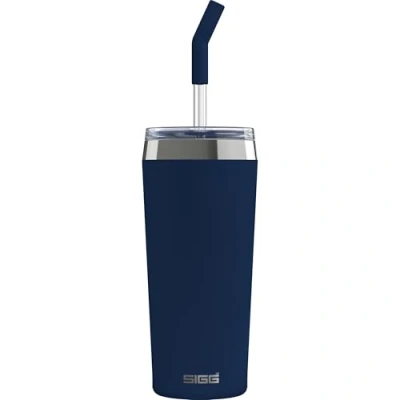 Imagen de SIGG Helia Night Ink Taza térmica de café para llevar (0,6 L), termo acero inoxidable con doble aislamiento, vaso pajita cristal bebida caliente y fría