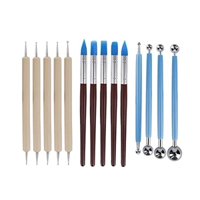 Imagen de Herramientas de Escultura,14 PCS Conjuntos Cerámica 5 Punteado Madera+5 Modelado Arcilla Goma+4 Puntero Bola para Escultura Pintura Bricolaje Pasteles