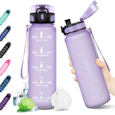 Imagen de KollyKolla Botella de Agua 1 litro, sin BPA, Deporte, Cantimplora Infantil Prueba Fugas, Reutilizable, Garrafa para Niños, Adulto, Colegio, Camping, Oficina, Bicicleta