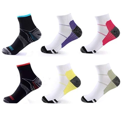 Imagen de Johnda 6 pares de calcetines compresión para hombres y mujeres, fascitis plantar, soporte arco, alivio del dolor, el talón (S/M (hombres 4 8 mujeres: 5 9), multicolor)