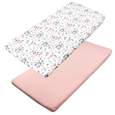 Imagen de TupTam Sábana Ajustable para Cuna Bebé 2 Pack, Erizo/Conejo/Rosa, 60 x 120 cm