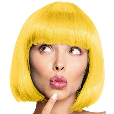 Imagen de Peluca Bob Cabaret Pageboy Charleston Pelucas para Carnaval/Disfraces y Fiesta de Lemas 13 COLORES (Amarillo)