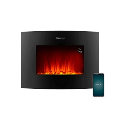 Imagen de Cecotec Chimenea Eléctrica Ready Warm 2250 Curved Flames Connected. 2000 W, Tamaño 22&quot;, WiFi, 2 Niveles de Potencia, Mando a Distancia, Panel Curvo, Temporizador, 20 m2