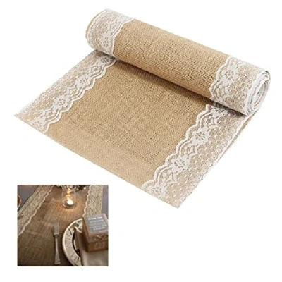 Imagen de BIT.FLY Decoración de Camino Mesa Arpillera 30 x 275 cm Rústico Natural Encaje Moderno Table Runner para Bodas Cenas Festivales y del Hogar