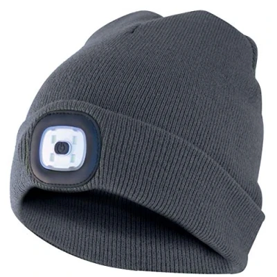 Imagen de Gorra de Faro Unisex 4 LED, Gorro Invierno cálido con Manos Libres Sombrero Iluminado 3 Niveles Brillo para Caminar Noche, Acampar, pasear Perros, Andar en Bicicleta