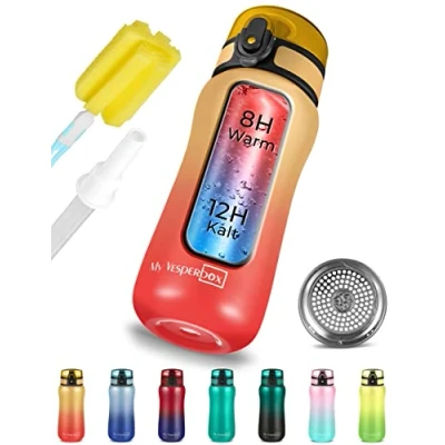Imagen de My Vesperbox Thermo Minny botella de acero inoxidable resistente al agua, con pajita o tamiz, 400 ml, 600 para niños y adultos, sin BPA