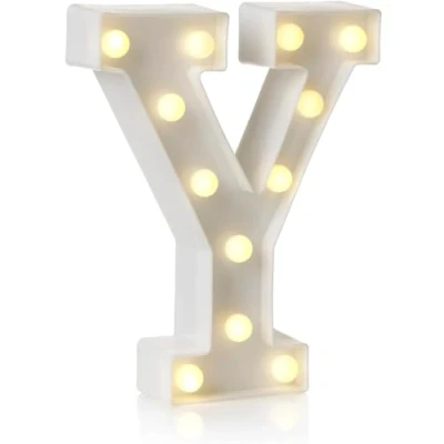 Imagen de Letrero de luz LED con letras y números del alfabeto para decoración hogar, fiesta cumpleaños, eventos, luces nocturnas, 22 cm (Y)