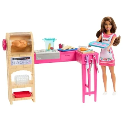 Imagen de Barbie and Teresa Recipe for Friendship Muñeca de moda y conjunto juego cocina con más 20 accesorios, que incluyen galletas cambian color, JCT06