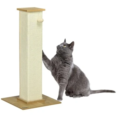 Imagen de PawHut Poste Rascador para Gatos de 80 cm Árbol con Sisal y Bola Colgante Interiores 38x38x80 Roble