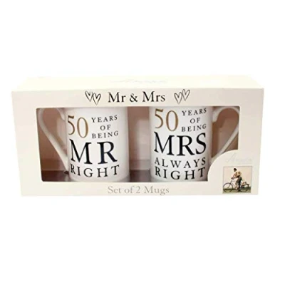 Imagen de Juego de 2 tazas China del 50 aniversario: Mr Right y Mrs Always