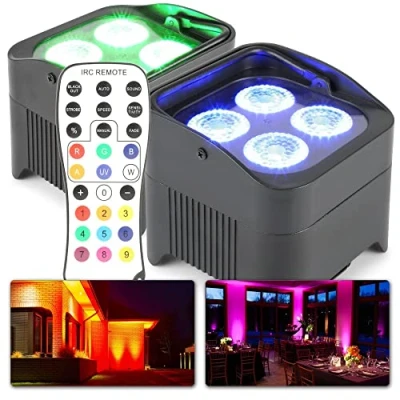Imagen de BeamZ BBP94 Pack de 2 Focos Led recargables, uplight DMX, foco par 40W RGBAW UV, iluminación escenario, efectos iluminación, mando a distancia, luz discoteca, fiesta.