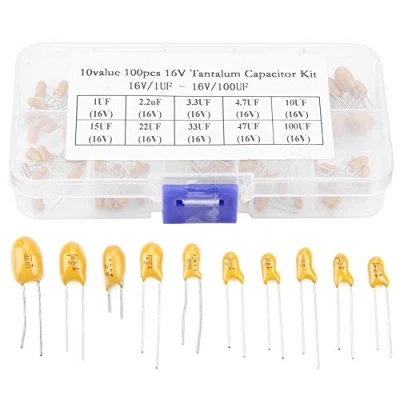 Imagen de Condensador de 10 valores, 16 V 1 uf 100 condensadores tantalio surtidos Kit con caja (100 piezas/caja)
