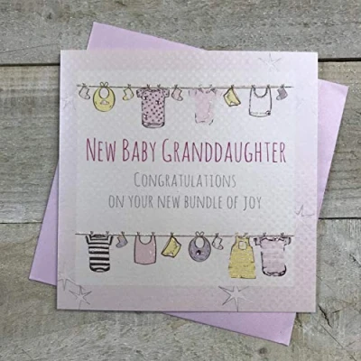 Imagen de White Cotton Cards G13 GD &quot;New Baby Granddaughter Congratulations On Your New Bundle Of Joy!&quot; Tarjeta de bebé hecha a mano, color rosa