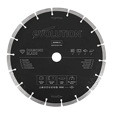Imagen de Evolution Hoja de diamante 255 mm con borde segmentado que corta hormigón, piedra y ladrillo. Orificio 22,2