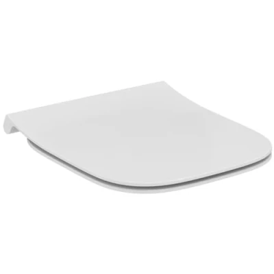 Imagen de Ideal Standard i.life S, tapa de inodoro tipo sándwich fina con cierre normal, bisagras acero inoxidable incluidas para inodoros compactos, blanco