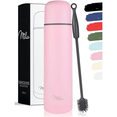 Imagen de Milu Termo de café 1l Botella térmica aislada, Frasco Vacío Acero Inoxidable, Sin BPA Doble Pared Aislamiento al Vacio 100% a prueba fugas (Rosa, 500ml)