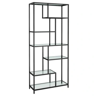Imagen de VASAGLE Librería, Estantería para Libros de 7 Niveles, Vertical Plantas, 30 x 80 180,8 cm, Vidrio Templado, Estudio, Salón, Dormitorio, Cocina, Negro Clásico LGT502B61