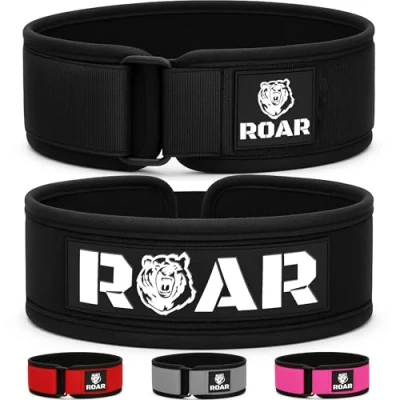 Imagen de Roar® Cinturón Lumbar Gimnasio, Cinturon Gimnasio Hombre y Mujer, Halterofilia, Powerlifting, Levantamiento Peso, Musculacion, Gym Hombre, Pesas (Negro, XS)