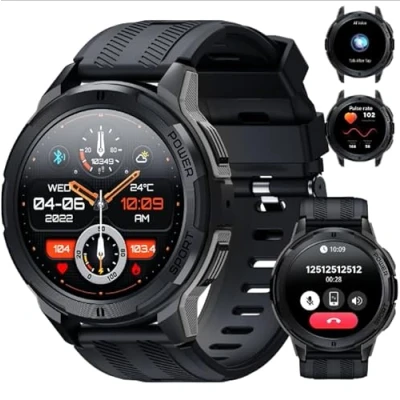 Imagen de OUKITEL BT10 Reloj Inteligente Hombre, 1.43&quot; AMOLED Smartwatch Militar con Llamadas Bluetooth, 5ATM Impermeable, 100+ Modos Deporte Pulsómetro Presión Arterial Monito de Sueño, Android iOS