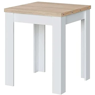 Imagen de JUANIO Mesa de Cocina Extensible con Acabado en Color Blanco Artik y Roble Canadian Dim: 67 134 cm (Ancho) x (Fondo) 79 (Alto)