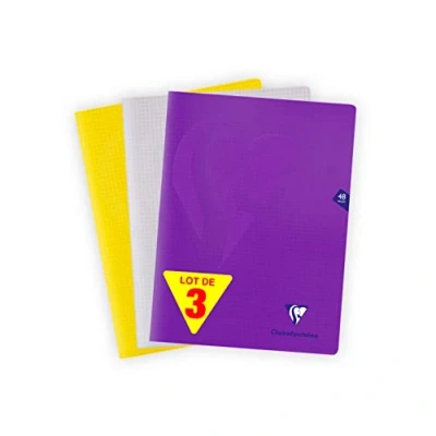 Imagen de Clairefontaine 293312AMZC Juego de 3 cuadernos con grapas Mimesys (24 x 32 cm, 48 páginas pequeñas baldosas, papel blanco 90 g, cubierta polipro (Incolor, amarillo, púrpura)
