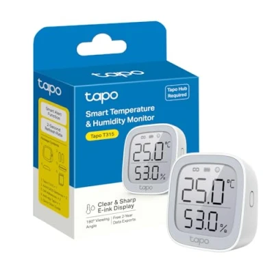 Imagen de Tapo termómetro inteligente para habitación, higrómetro, WiFi y medidor de humedad, pantalla LCD, notificaciones en tiempo real, batería incluida, funciona con Alexa Google, se requiere