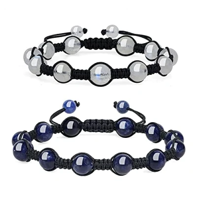 Imagen de COAI Pulsera para Parejas de Novios Hecha a Mano con Cuentas Piedra Luna y Sodalita Piedras Naturales
