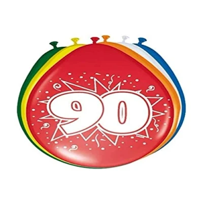 Imagen de Folat 90 Año Globos para Fiesta Decoración Multicolor 12In/30cm 8 piezas