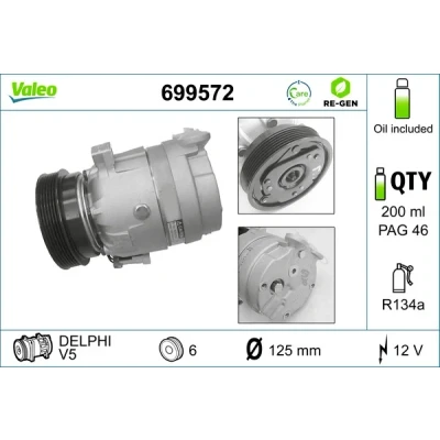 Imagen de VALEO 699572 compresor de Aire Acondicionado V5 12 PAG 46 R 134 a con aceite REFERENCIA RENOVADA OPEL: Tigra Coupé, Corsa B Hatchback