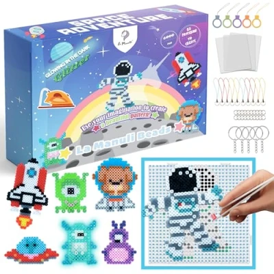 Imagen de La Manuli Cuentas para Planchar Kit Completo con Papel de Planchado, 6000 Piezas Fuse Beads, 32 Colores, 25 Patrones, 2 Plantillas, Manualidades DIY Niños y Niñas