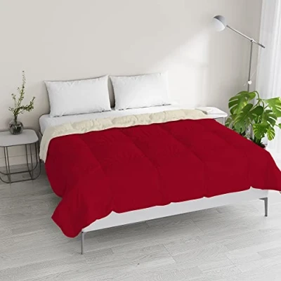 Imagen de Italian Bed Linen Edredón de Verano Bicolor Sogni e Capricci, Microfibra, Burdeos/Crema, matrimonial