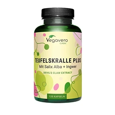 Imagen de Harpagófito Plus Vegavero® Con Jengibre &amp; Sauce Blanco 120 Cápsulas Antiinflamatorio Natural Sin Aditivos Garra Del Diablo Harpagophytum Procumbens Salix Alba