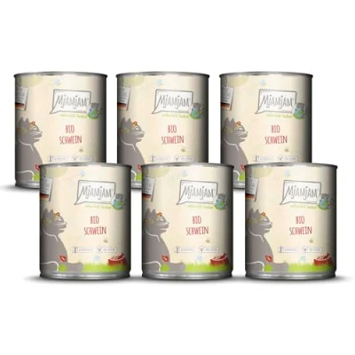 Imagen de MjAMjAM Comida húmeda Premium para Gatos naturalmente Deliciosa Bio Cerdo, Pack de 6 (6 x 800g), sin Cereales con Extra Carne