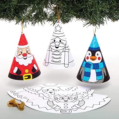 Imagen de Baker Ross AW982 Árboles de Navidad Cónicos Navideños para Colorear, Ideales Manualidades Infantiles, Pack 12